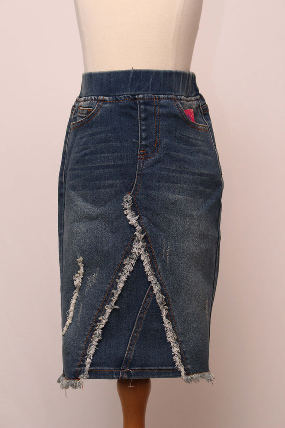 Girls Stretch Frayed Jean Skirt