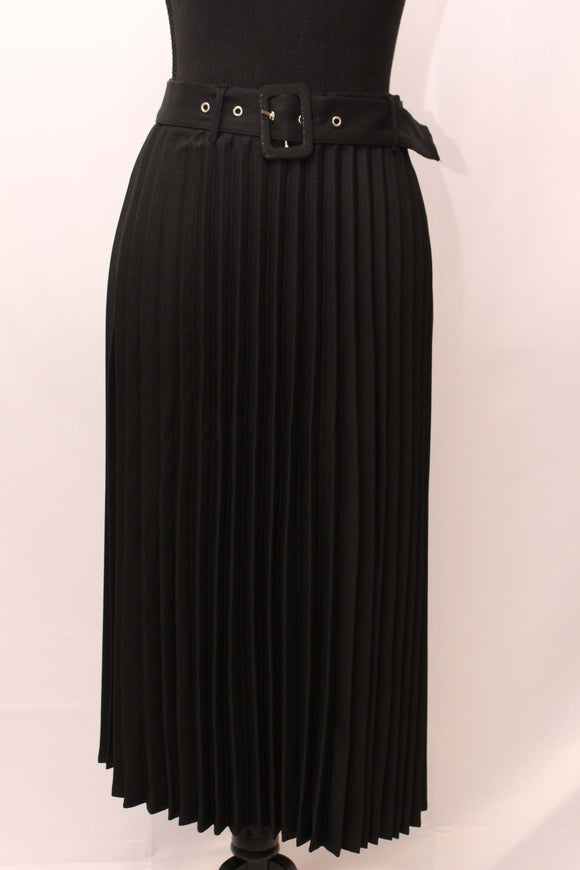 Slim Fit Black Pleated Skirt with Belt