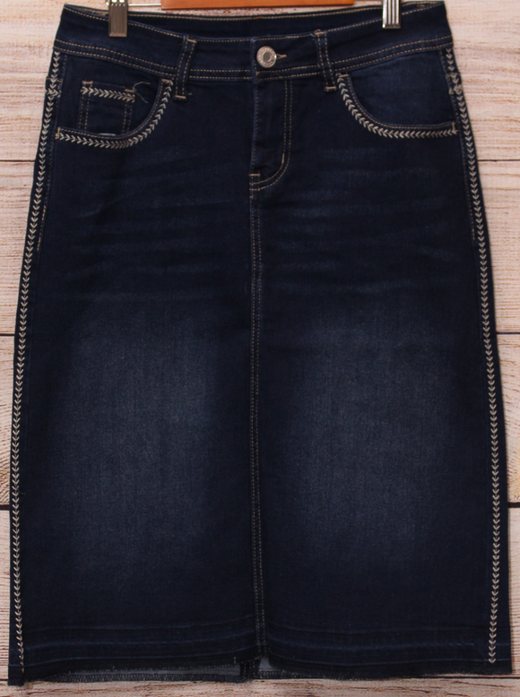 S-Pocket Detail Jean Skirt