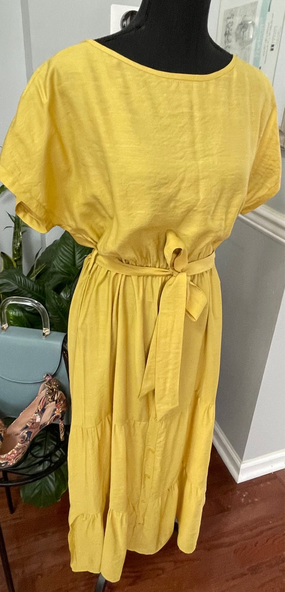Below the knee Yellow Non Stretch Dress